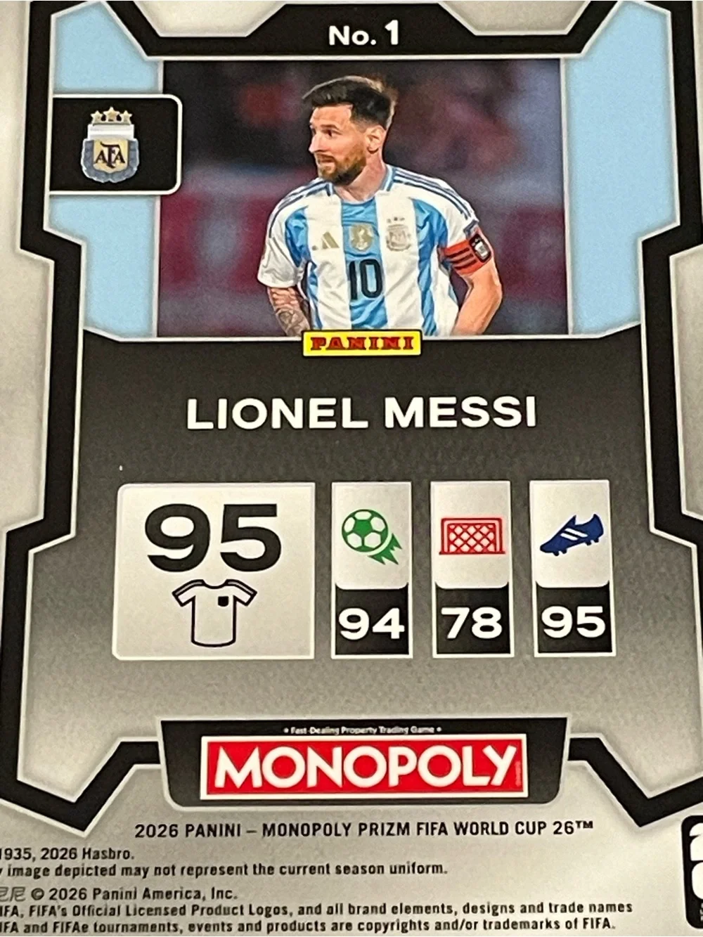 2026 Prizm Monopoly FIFA World Cup Lionel Messi Argentina Base Card